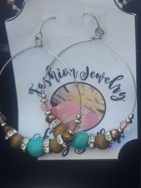Turqoise Beaded Hoop Earrings - Womens Jewelry